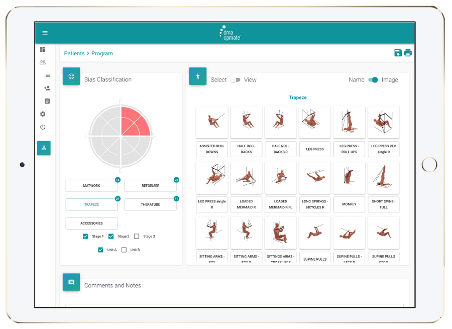 1) Clinical Pilates Software exercise programme (CPMate)